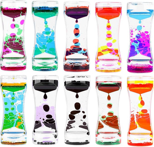 Oneshow Liquid Motion Bubbler Colorful Oil and Water Sensory Toys Hourglass Bubbler Timer Activity Fidget Toy for Kids and Teenager Calm Stress Relief Desk Toys for Office for Adults Gifts (10 Pack)