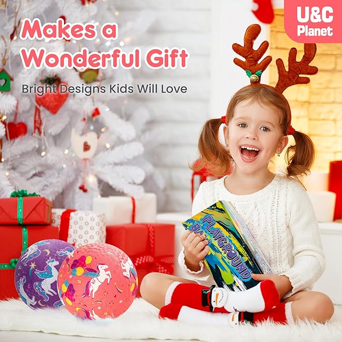 U&C Planet Playground Balls for Toddlers 1-3, 2 Pack 6 inch 8.5 inch Kickball for Kids Outdoor Indoor, Catoon Rubber Balls with Pump, Child Gift for Boys Girls 1-3 3-5 5-10