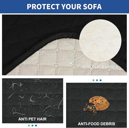 XINEAGE Oversized Sofa Cover Waterproof Couch Covers for 3 Cushion Couch, Soft Washable Slipcover with Pockets & Non-Slip Elastic Straps, Dog Pets Proof Thick Furniture Protector (XL-Sofa, Black)
