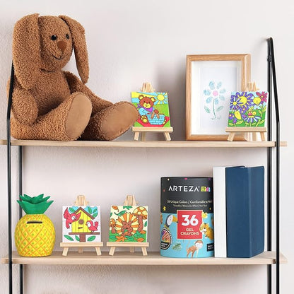 Arteza Kids Nature Painting Kit, 4 Canvases 3 x 3 Inches, 4 Easels, 12 Acrylic Paints, 2 Paint Brushes, 1 Palette, Kids Activities for Ages 6 and Up
