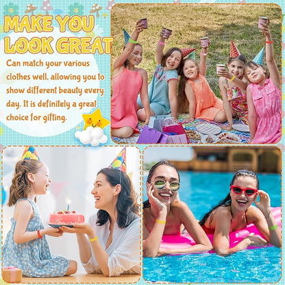 50 Pcs Silicone Bracelets Adjustable Rubber Bracelets Wristbands Cute Colorful Bracelets with Holes Charms Swimming Identify Birthday Party Gifts, 10 Colors, 8''