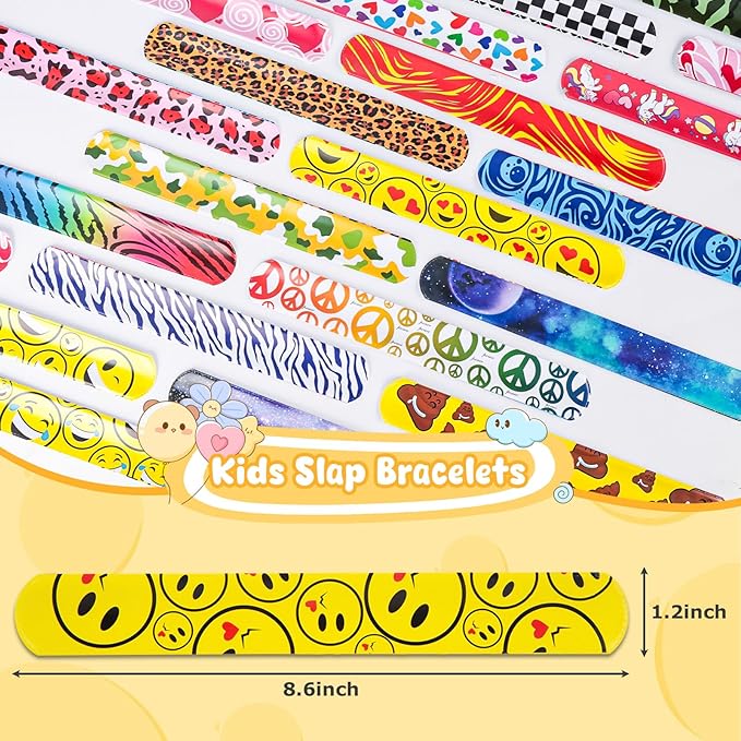 LovesTown Slap Bracelets for Kids, 48 PCS Snap Bracelets Emotions Camouflage Leopard Print Galaxy for Kids Birthday Party Favors Classroom Prizes Holiday Gifts