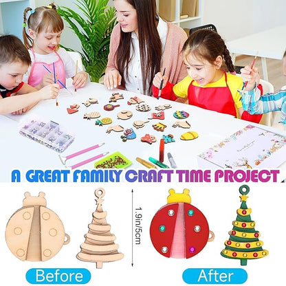 36 Pcs Wooden Magnets DIY Kit Wooden Art Craft Hanging Ornament Painting Craft Kit Gifts for Kids Boy Girl Easter Crafts Toys Basket Goodie Bag Stuffers