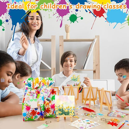 HyDren Paint Party Favors Include Mini Watercolor Paint Set Small Painting Canvas with Easel Palette Brush Paint Stickers Tattoo Sticker Keychain for Class Birthday Art Party(189 Pcs, Creative Style)
