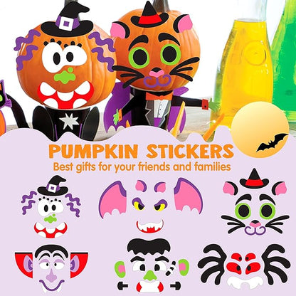 JOYIN 18 Packs Halloween Craft Foam Stickers, Arts Activities Party Supplies, Kids Party Favors, Pumpkin Decorating Kit, Jack O Lantern Face Sticker in 6 Funny Designs, Pumpkin Decor School Party Game