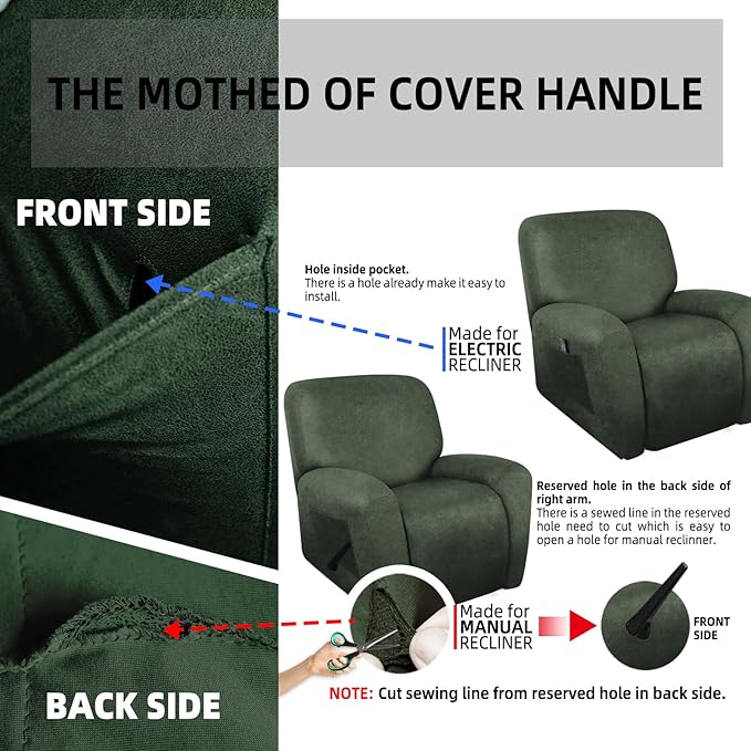 Leather Like Recliner Chair Covers Heavy Duty, 4 Pieces Lazy Boy Recliner Cover for Recliner Chair, Leather Cover for Recliner slipcovers Washable for Pets (Army Green)