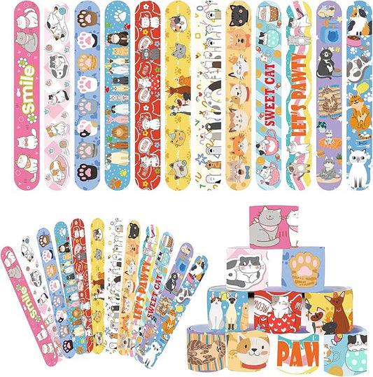48 Pcs Slap Bracelets for Kids Holiday Party Favor Toys Slap Bracelets Bulk Cat and Dog Theme Snap Bracelet Birthday Party Supplies Classroom Prizes Wrist Bands Toddler Party Favors Christmas Easter Halloween Holiday Gifts