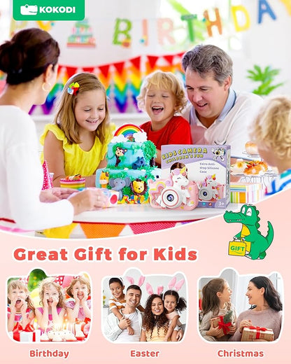 KOKODI Kids Camera Toy Digital Camera for Kids, Birthday Gifts for Girls Age 3-12, 1080P HD Video Camera for Toddler, Unicorn Children Toys for 3 4 5 6 7 8 9 Year Old Girls with 32GB SD Card