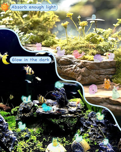 FIVEIZERO 100PCS Luminous mini Resin Animals Bulk - 20 Styles Glow in The Dark Plastic Tiny Animals Figures for Dollhouse, Fairy Garden, Aquarium, Party Favors & DIY Craft Decor