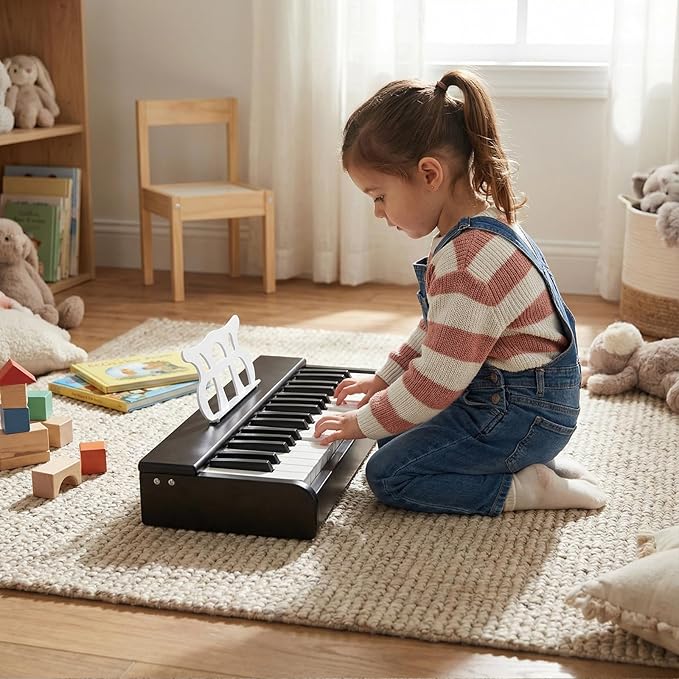 HONEY JOY Wooden Kids Keyboard Piano, 30 Keys Digital Electronic Piano for Kids, Early Learning Educational Musical Instrument, Baby Music Toy for 3+ Years Old Toddlers Boys Girls (Black)