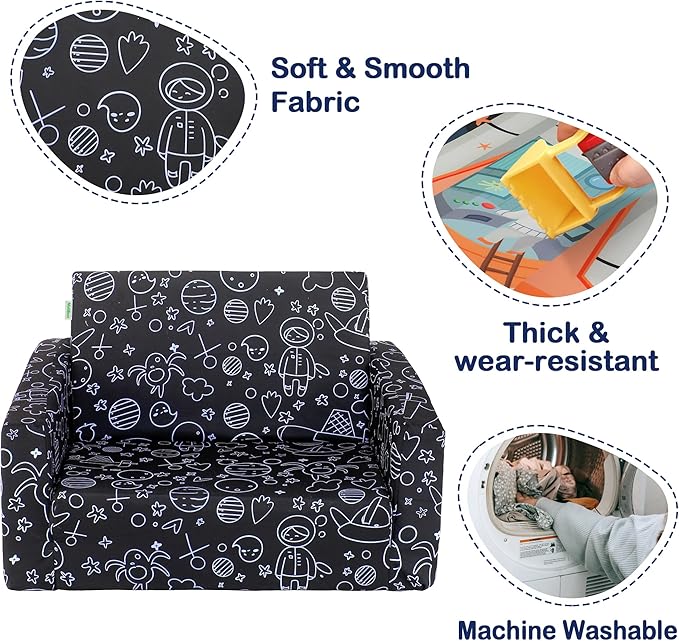 MallBest Kids Sofas Children's Sofa Bed Baby's Upholstered Couch Sleepover Chair Flipout Open Recliner (Black/Rocket)