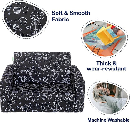 MallBest Kids Sofas Children's Sofa Bed Baby's Upholstered Couch Sleepover Chair Flipout Open Recliner (Black/Rocket)