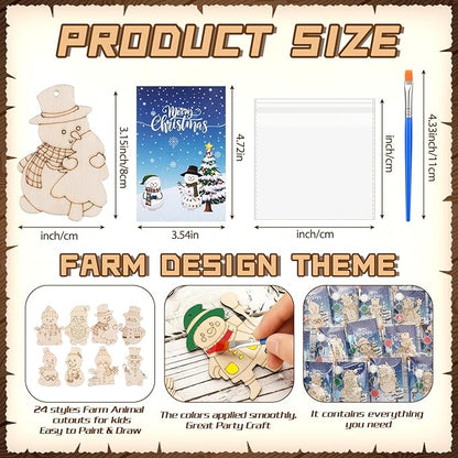 24 Pcs Winter Snowman Party Favors Wooden Painting Craft Kits Birthday Party Supplies with Organza Bag for Goodie Bags Fillers Adult Thank You Gifts