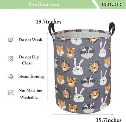 CLOCOR Kids Laundry Basket,Collapsible Fabric Storage Container,Baby Nursery Hamper for Boys,Kids Toys Bucket,Room Decor,Gift Basket(Animal Heads)