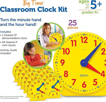 Learning Resources Classroom Clock Kit -25 Pieces, Ages 5+ Clock for Kids, Learning to Tell Time, Clocks for Teaching Time, Teacher and Classroom Supplies