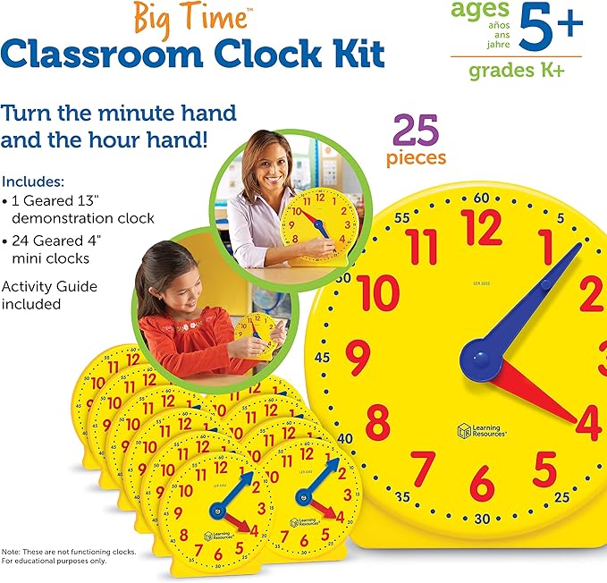 Learning Resources Classroom Clock Kit -25 Pieces, Ages 5+ Clock for Kids, Learning to Tell Time, Clocks for Teaching Time, Teacher and Classroom Supplies