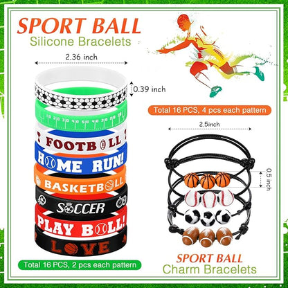 144 Pcs Sport Party Favors, Baseball Basketball Soccer Football Goodie Bag Fillers, Mini Stress Ball Stickers Whistle Keychain Charm Bracelet Wristbands Erasers for Sport Party Supplies(Sport)