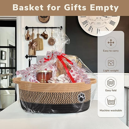 Dog Toy Basket, Woven Storage Baskets for Dog Cat Organizer, Baby Boy Shower Gifts Basket for Bathroom, Nursery Toy Baskets Storage Kids, 13.6"x 10" x 6", Black & Brown