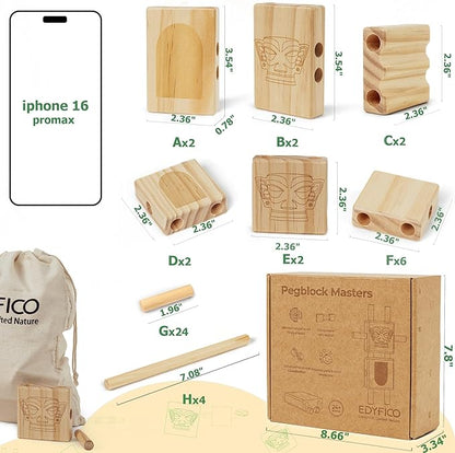 Stacking Blocks for Toddlers 1-3, Natural Wooden Blocks, 44 Pcs Stacking Building Block Toy Set, Early Learning Toys & Gifts for Kids, Montessori Toys with Canvas Storage Bag, Boys & Girls 12+ Months