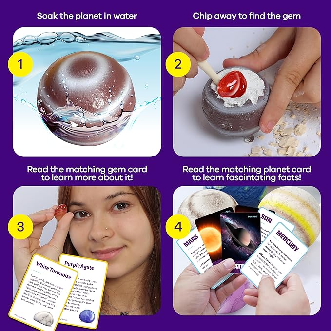 Galaxy Gem Dig Kit for Kids - Gemstones Digging Science Kits for Kid Age 6-7, 6-8, 8-10 - Gifts for 6 7 8 9 10 11 Year Old Boys & Girls - Planet Space Toys for Ages 8-10 - STEM Stuff for Boy & Girl