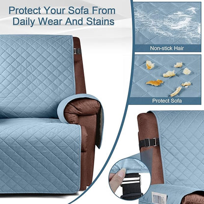 KinCam 100% Waterproof Recliner Chair Cover, Reclining Couch Covers for Pets, Dogs, Recliner Couch Slipcover Furniture Protector with Elastic Straps for Kids(23.6", Light Blue)