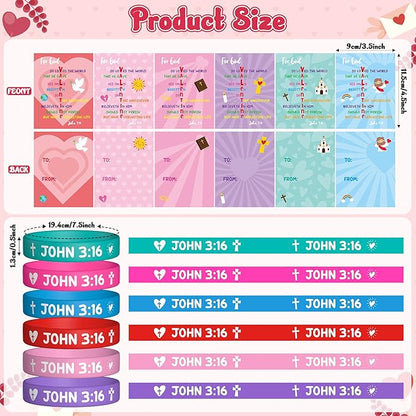 WATINC John 3: 16 Valentine's Day Cards with Bracelets Gift Set, 36 Pack Religious Wristbands Bulk Exchange Gifts, Christian Valentine Classroom Prize Award Sunday School Party Favor Supplies for Kids
