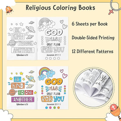 Dvbonike 48Pcs Religious Coloring Books - Bible Verses DIY Color-in Pages Booklet Bulk Drawing Holiday Christian Theme Activity Supplies for Sunday School Classroom Rewards Artwork Gift for Kids