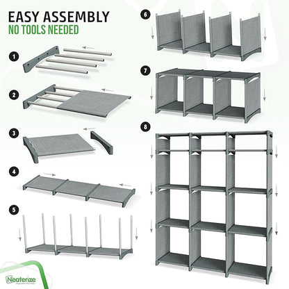 Cube Storage Organizer with Storage Bins Included - The Perfect Closet Organizers and Storage Solution. Includes 12 Storage Cubes, Great For Toy Storage, Closet Storage, Clothes Storage (Grey)