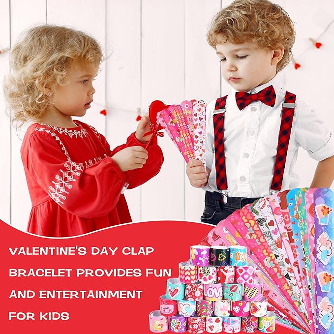 LUYI 108 Pcs Valentines Day Slap Bracelets Wristbands Valentines Day Party Supplies Toys School Class Classroom Game Prizes Goodie Bag Fillers