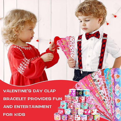 LUYI 108 Pcs Valentines Day Slap Bracelets Wristbands Valentines Day Party Supplies Toys School Class Classroom Game Prizes Goodie Bag Fillers