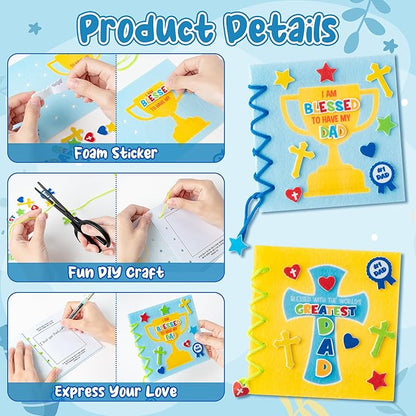 COcnny Fathers Day Craft Kit - 16 Set Religious Father’s Day Craft Kit for Kids, DIY Diary Book Include 96pcs Pages, Make Your Own Cross Crafting for Dad Gift, Classroom Home Sunday School Activities