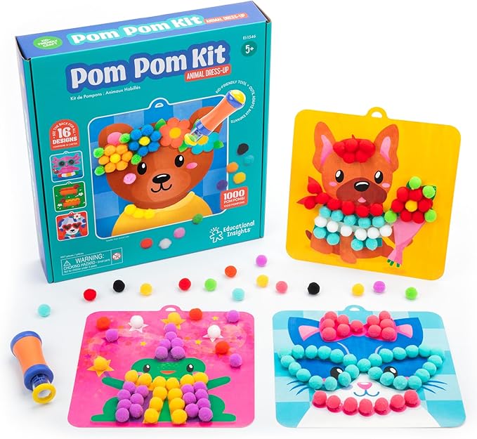 Educational Insights Pom Pom Kit - Arts and Crafts for Kids, Toddler Art Supplies, Toddler DIY Sensory Activity, Easter Basket Stuffers, Gift for Girls and Boys Ages 5+