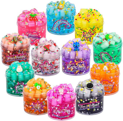 12 Pack Jelly Cubes Clear Slime Set Crystal Slime with Jelly Cubes Party Favors Holiday Birthday Toys for Kids Christmas Toys for Boys and Girls