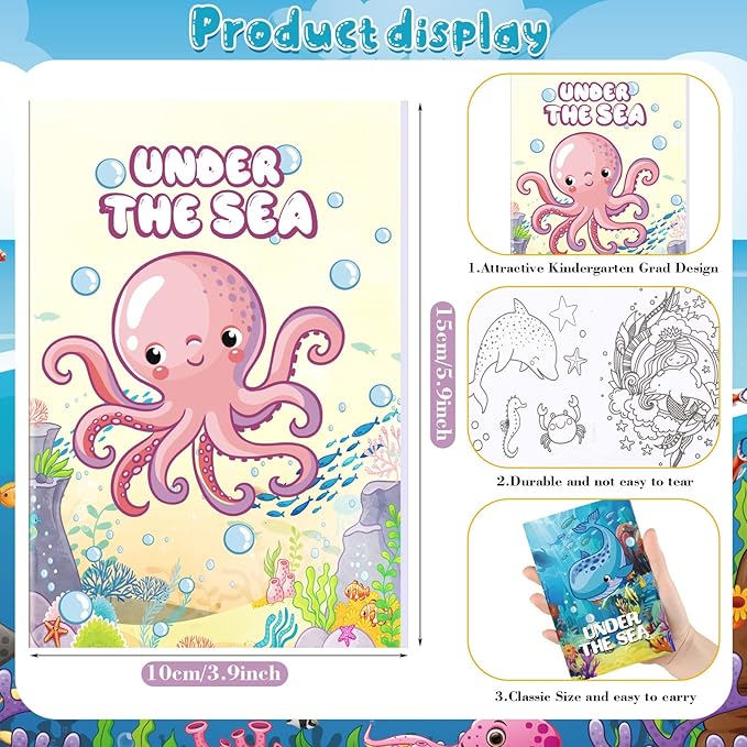 Estune 40 Pcs Coloring Books Under The Sea Ocean Party Favor for Kids Coloring Book Set Mini Small Coloring Books Goodie Bag Stuffers Gift Classroom Home