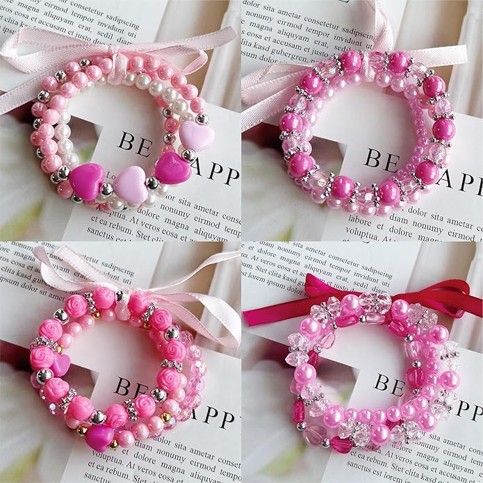 Elesa Miracle 36pc Little Girl Teens Kids Beaded Bracelet Value Set Kids Girl Party Favor Pretend Play Bracelet