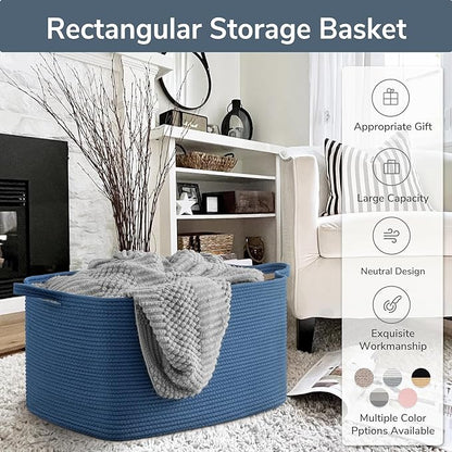 Goodpick Large Blanket Basket, Storage Baskets for Organizing, Rectangle Woven Basket for Clothes, Towels, Toy Baskets Storage Kids, 21.6" x 14.9" x 11.8"