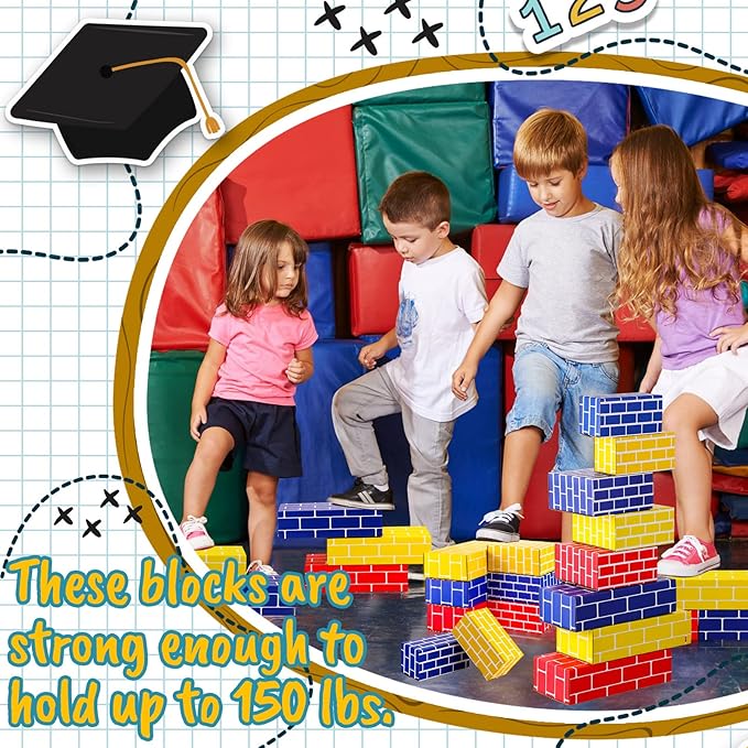Junkin 80 Pack Jumbo Cardboard Building Blocks for Kids Large Stacking Cardboard Bricks Thick Building Blocks for Construction Supplies Favor Preschool Building Sets Daycare Toddlers