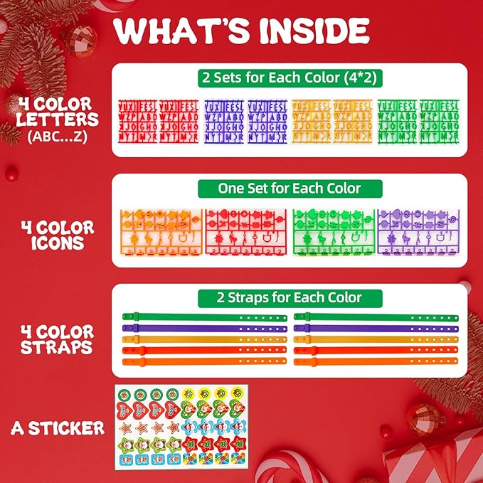 DIY Friendship Bracelet Making Kit for Girls, Charm Kids Wrist Band Making Kit with Stickers, 4 Color Letters, Icons & 5 Straps, Christmas Gifts, Fun Craft Activity for Girls Birthday & Party