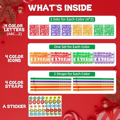 DIY Friendship Bracelet Making Kit for Girls, Charm Kids Wrist Band Making Kit with Stickers, 4 Color Letters, Icons & 5 Straps, Christmas Gifts, Fun Craft Activity for Girls Birthday & Party