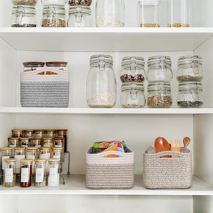 Goodpick Baskets for Shelves, Storage Basket for Organizing, Storage Bins, Toy Box, Wicker Basket for Organization 3 Pack, White & Light Gray, 13 x 8 x5 in