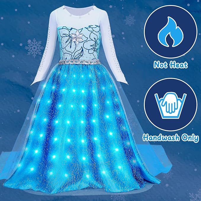 G.C Girls Light Up Elsa Dress Costume Toddler Princess Dress Up with Cape Kids Elsa Wig Crown Toys Halloween Cosplay