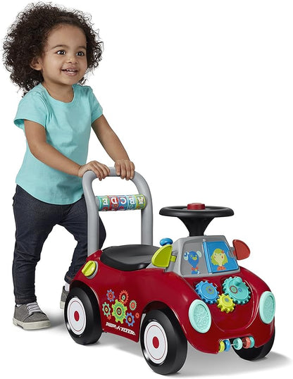 Radio Flyer Busy Buggy, for Toddlers 1-3, 3-in-1 Push Walker Ride On Car with 17 Sensory Activities, Anti-Tip Feature, Under-Seat Storage, Horn and Gears, 42 lb Capacity, Toddler Ride On Toys