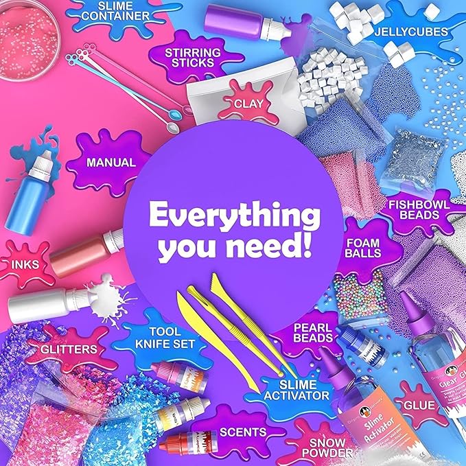 Original Stationery Slime Making Kit - Multicolor, Glow-in-The-Dark, Bubble Gum Scent - DIY Unicorn Slime Kit with Glitter & Clay Add-Ins - Holiday Activity & Birthday Gift for Kids Ages 7+