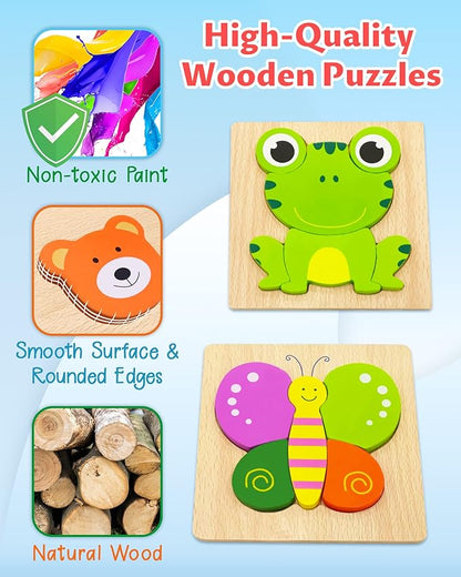 Bekayshad Wooden Puzzles Toddler Toys Gifts for 1 2 3 Year Old Boys Girls, 4 Pack Animal Jigsaw Puzzles Montessori Toys, Learning Educational Christmas Birthday Gifts for Girls Boys Ages 1-3