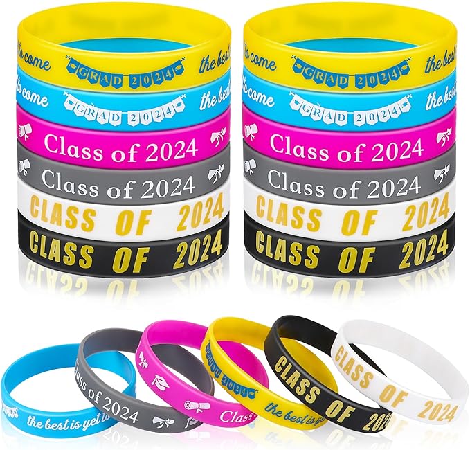 JUNEBRUSHS Class of 2024 Graduation Silicone Bracelets, Congrats Grad Rubber Bands Wristbands for Students Teachers Graduation Celebrating Party Favors High School University Gifts Supplies