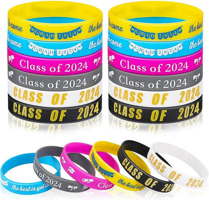 JUNEBRUSHS Class of 2024 Graduation Silicone Bracelets, Congrats Grad Rubber Bands Wristbands for Students Teachers Graduation Celebrating Party Favors High School University Gifts Supplies