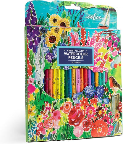 eeBoo Piece & Love: Seaside Garden Watercolor Pencils - 24 Count - Adults Artist Quality Pencils, Arts & Crafts