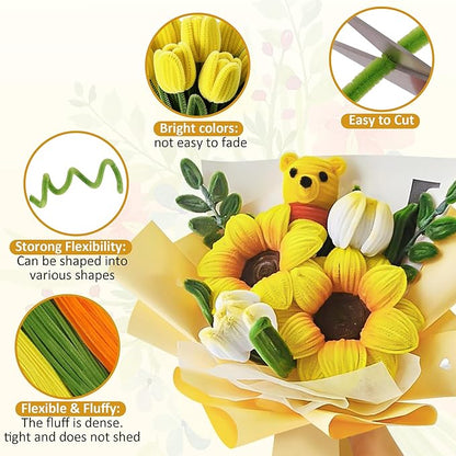 500 Pcs Pipe Cleaners Craft Kit for Flower Making, Complete DIY Bouquet Set with Chenille Stems, Craft Wire, Stamen, Tape, Ribbon & More, Perfect for Arts, Handmade Gifts & Decorations