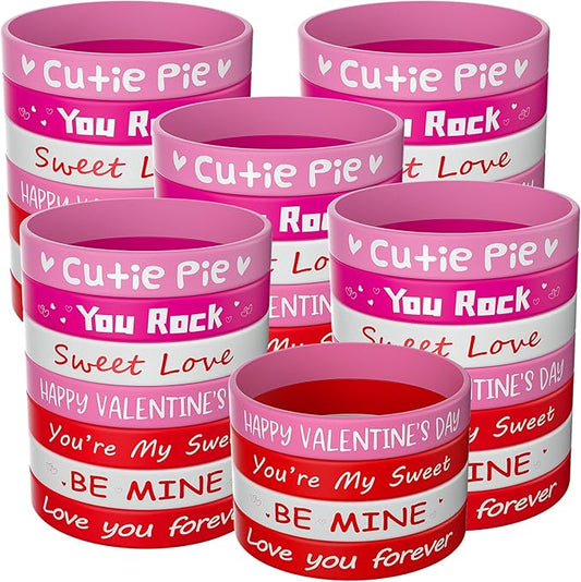 Morcheiong 70 Pcs Valentine's Day Silicone Bracelets Pink Red Party Favors Classic Rubber Wristbands for Kids Adults Valentine's Day Party Decorations
