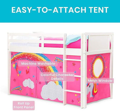 Delta Children Twin Loft Bed with Guardrail and Ladder + Tent (Bundle), White/JoJo Siwa